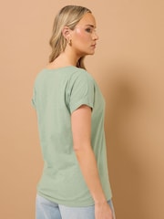 Long Tall Sally Green 100% Cotton Short Sleeve Pintuck Henley Top - Image 4 of 6