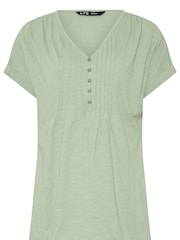 Long Tall Sally Green 100% Cotton Short Sleeve Pintuck Henley Top - Image 6 of 6
