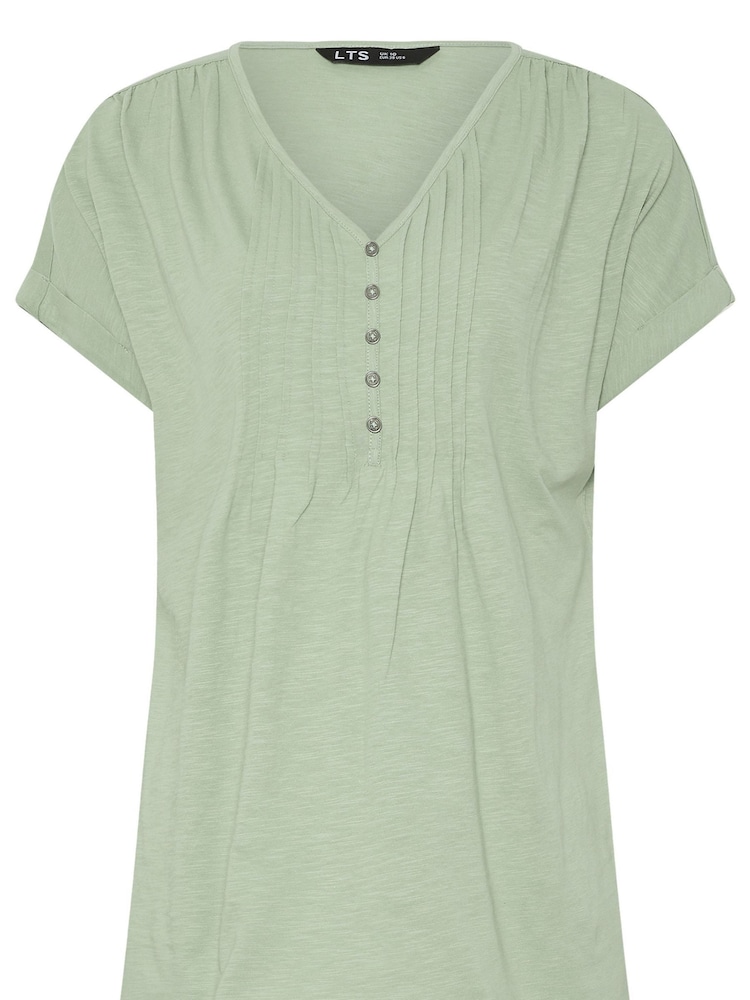 Long Tall Sally Green 100% Cotton Short Sleeve Pintuck Henley Top - Image 6 of 6