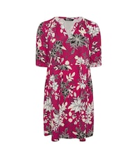Yours Curve Pink Floral Print Notch Neck Dress - Image 5 of 5