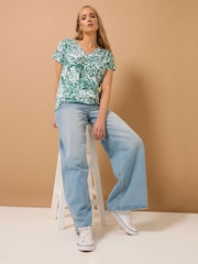 Long Tall Sally Light Green 100% Cotton Short Sleeve Pintuck Henley Top - Image 3 of 5