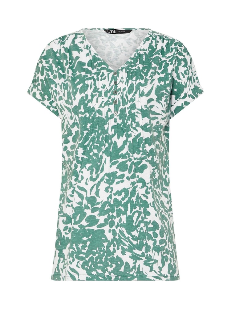 Long Tall Sally Light Green 100% Cotton Short Sleeve Pintuck Henley Top - Image 5 of 5