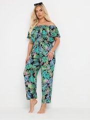 Yours Curve Green Leaf Bardot Jumpsuit - Image 1 of 5