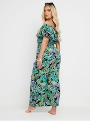 Yours Curve Green Leaf Bardot Jumpsuit - Image 3 of 5