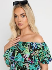 Yours Curve Green Leaf Bardot Jumpsuit - Image 4 of 5