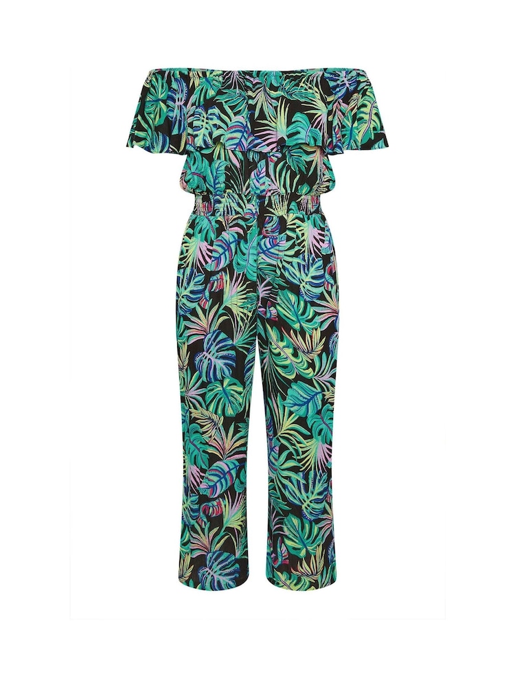 Yours Curve Green Leaf Bardot Jumpsuit - Image 5 of 5