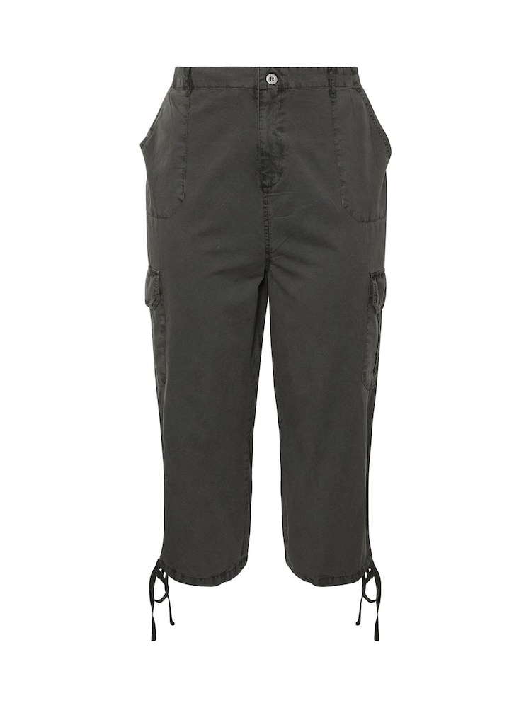 Schwarz - Yours Curve Woven Cargo Cropped 100% Cotton Trousers - Bild 5 von 5