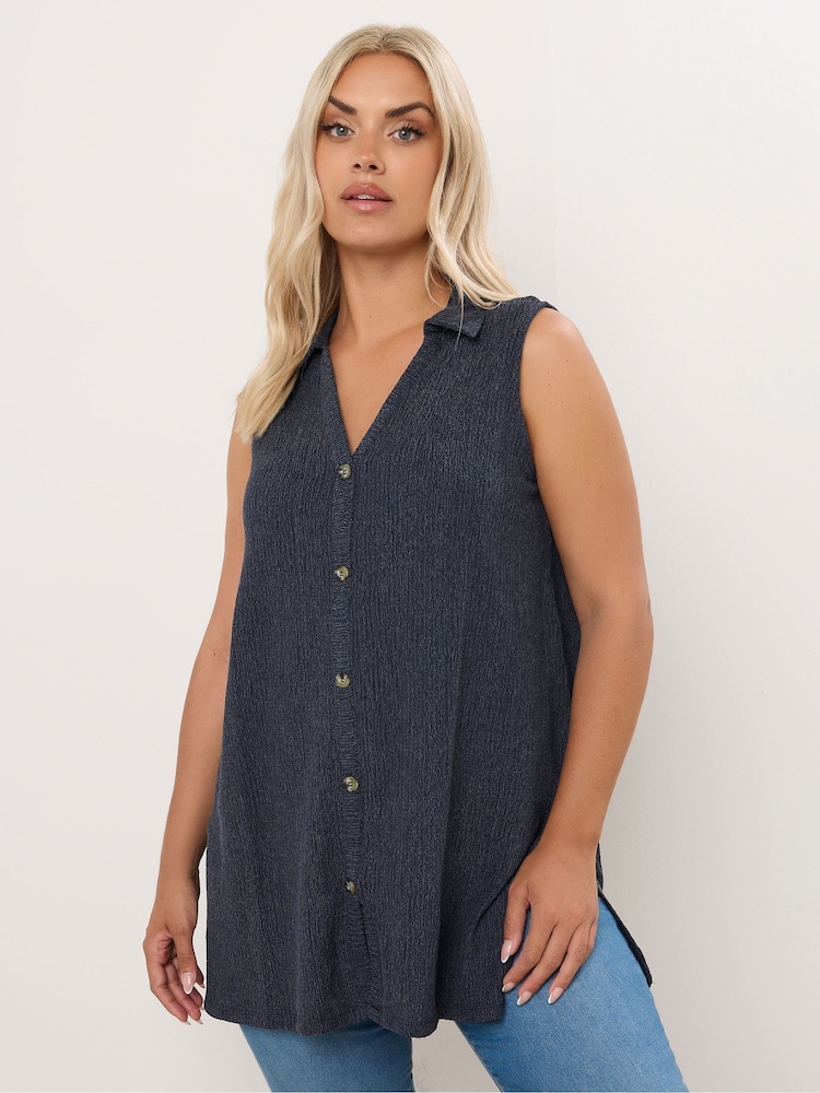 Yours Curve Blue Sleeveless Shirt - Image 1 of 9