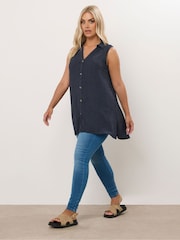 Yours Curve Blue Sleeveless Shirt - Image 2 of 9