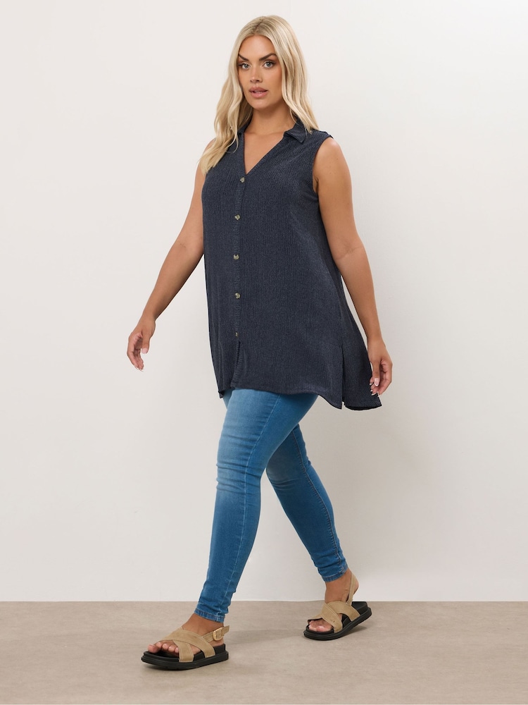 Yours Curve Blue Sleeveless Shirt - Image 2 of 9