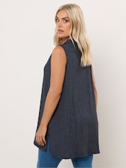 Yours Curve Blue Sleeveless Shirt - Image 3 of 9