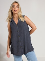 Yours Curve Blue Sleeveless Shirt - Image 4 of 9