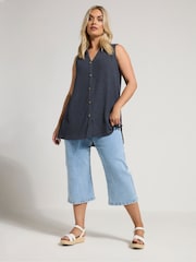 Yours Curve Blue Sleeveless Shirt - Image 5 of 9