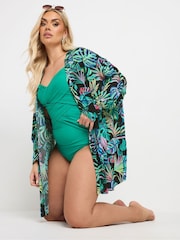 Yours Curve Green Leaf Beach Shirt - Image 1 of 6
