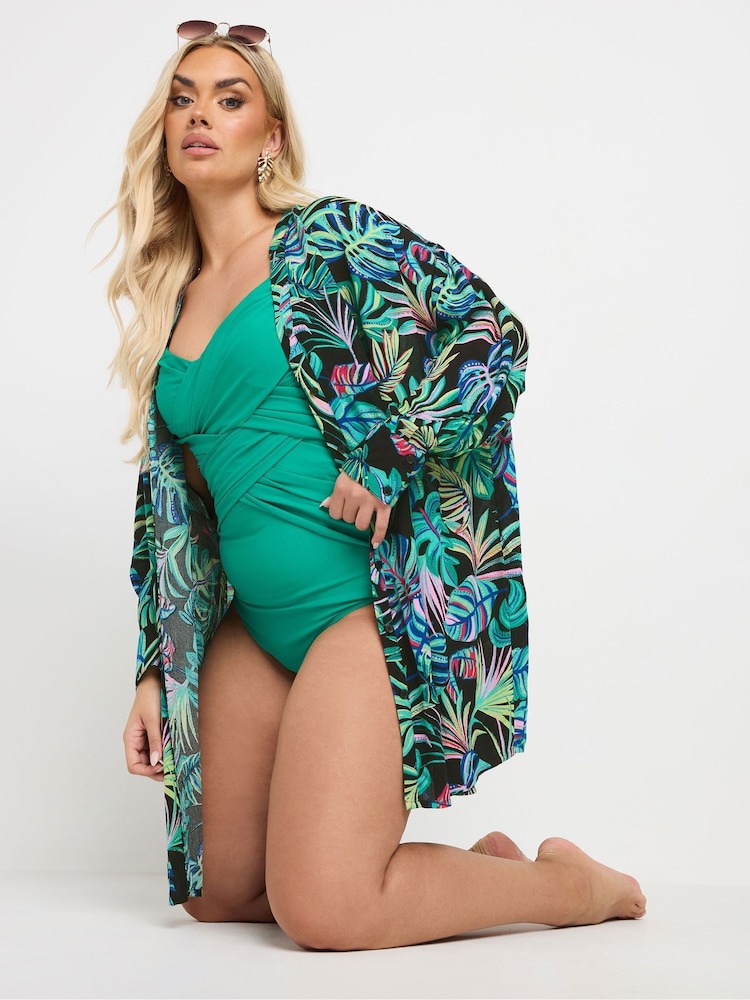 Yours Curve Green Leaf Beach Shirt - Image 1 of 6