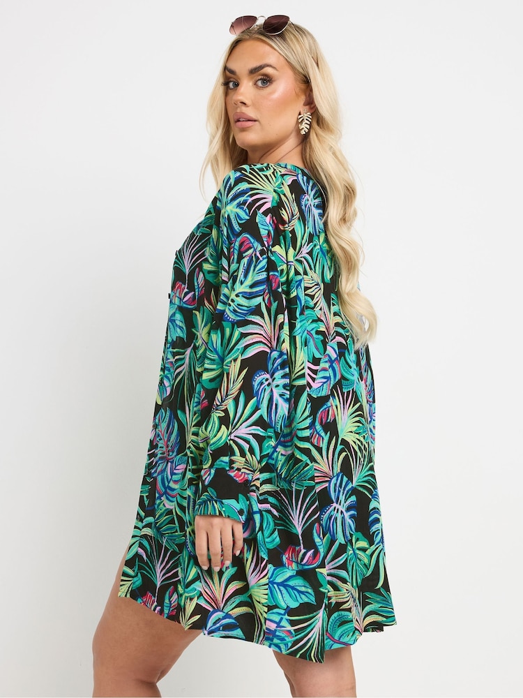 Yours Curve Green Leaf Beach Shirt - Image 2 of 6