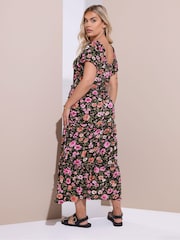 Yours Curve Chrome Black Milkmaid Tiered Maxi Dress - Image 3 of 5