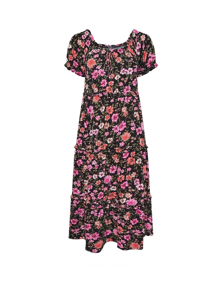 Yours Curve Chrome Black Milkmaid Tiered Maxi Dress - Image 5 of 5