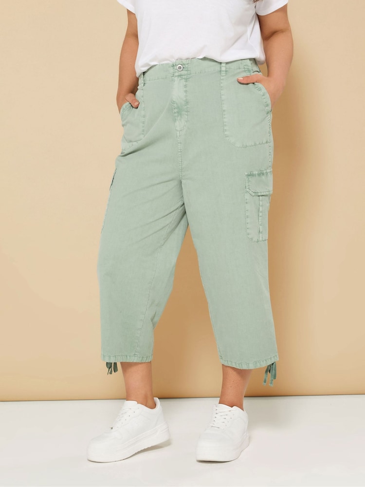 Hellgrün - Yours Curve Woven Cargo Cropped 100% Cotton Trousers - Bild 1 von 5