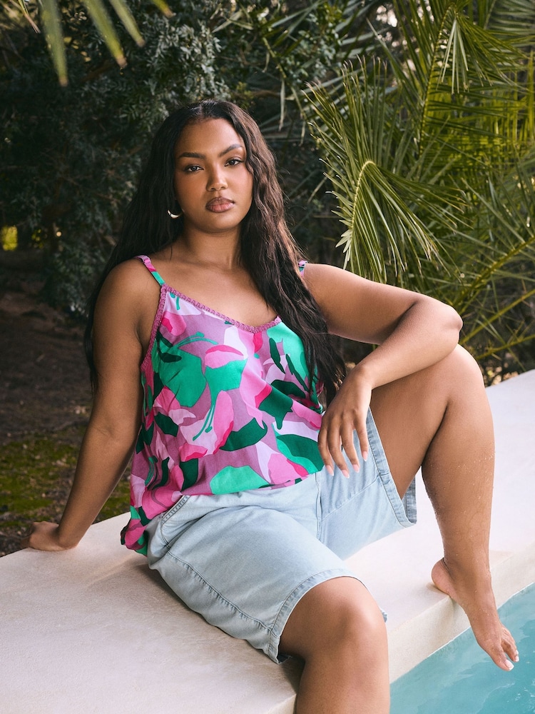 Yours Curve Pink Lace Insert V Cami - Image 1 of 2
