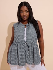 Yours Curve Black Sleeveless Peasant Gingham Top - Image 1 of 5