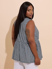 Yours Curve Black Sleeveless Peasant Gingham Top - Image 3 of 5