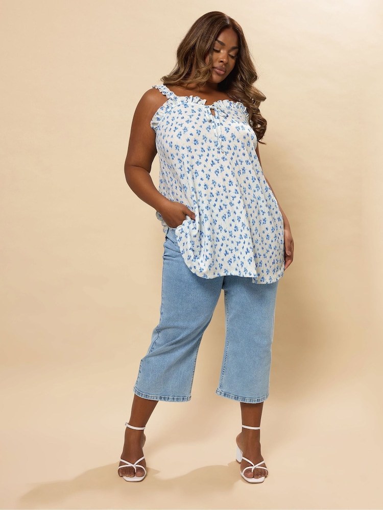 Yours Curve Blue Frilled Strap Swing Cami - Image 1 of 4