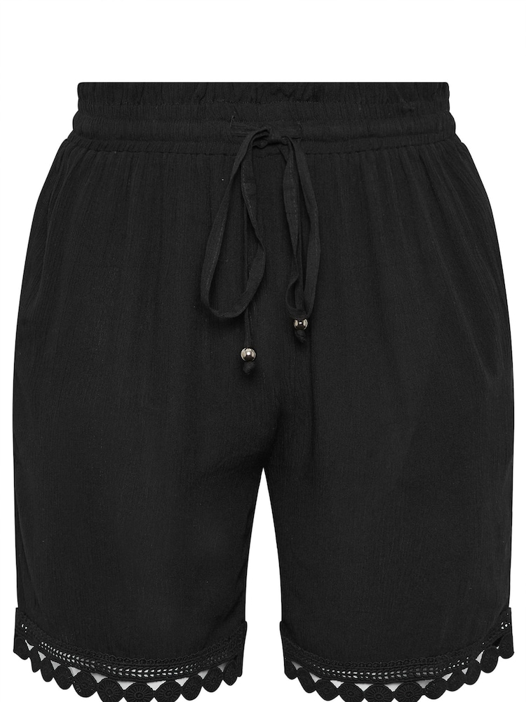 Yours Curve Black Trim Hem Crinkle Shorts - Image 5 of 5