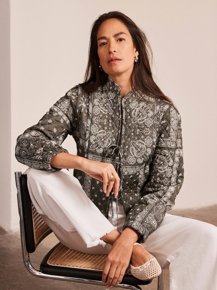 Mint Velvet Green Print Quilted Jacket - Image 1 of 8