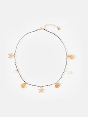 Mint Velvet Gold Tone Rope Shell Charm Necklace - Image 2 of 4