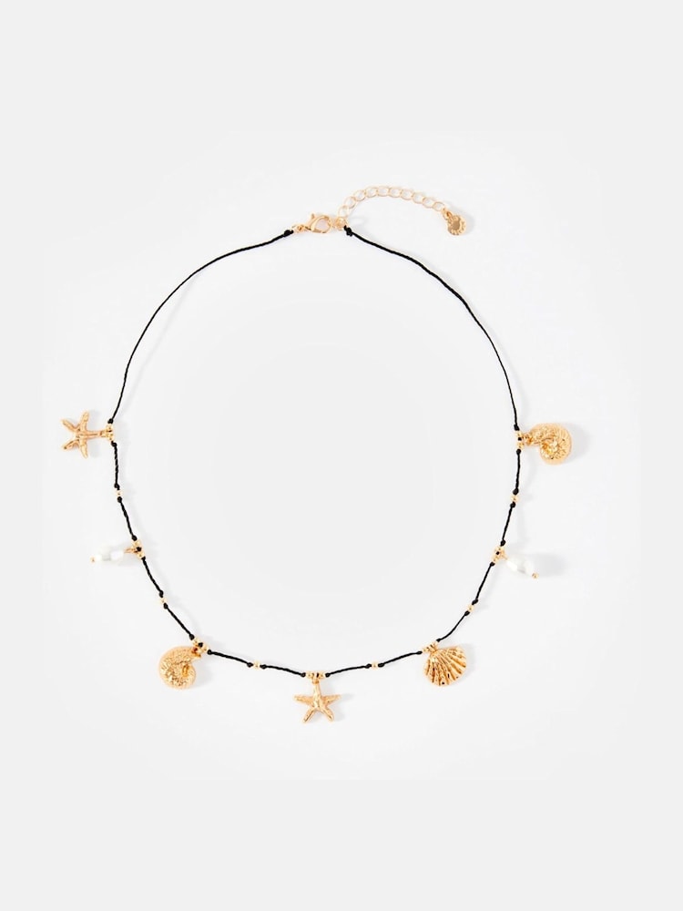 Mint Velvet Gold Tone Rope Shell Charm Necklace - Image 2 of 4
