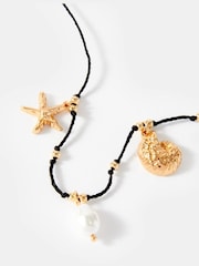 Mint Velvet Gold Tone Rope Shell Charm Necklace - Image 4 of 4