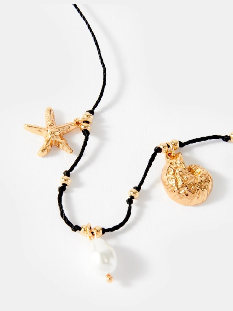 Mint Velvet Gold Tone Rope Shell Charm Necklace - Image 4 of 4