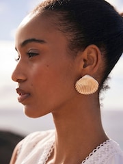 Mint Velvet Gold Tone Statement Shell Earrings - Image 5 of 5