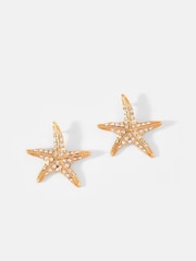 Mint Velvet Gold Tone Crystal Starfish Earrings - Image 1 of 4