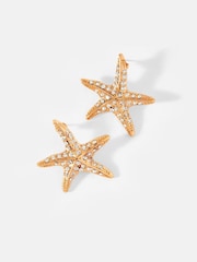 Mint Velvet Gold Tone Crystal Starfish Earrings - Image 2 of 4