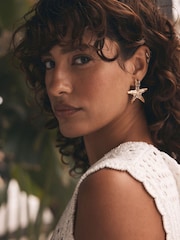 Mint Velvet Gold Tone Crystal Starfish Earrings - Image 4 of 4