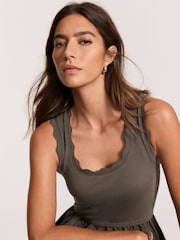 Mint Velvet Green Scallop Detail Woven Midi Dress - Image 2 of 7