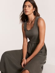 Mint Velvet Green Scallop Detail Woven Midi Dress - Image 3 of 7