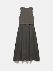 Mint Velvet Green Scallop Detail Woven Midi Dress - Image 7 of 7