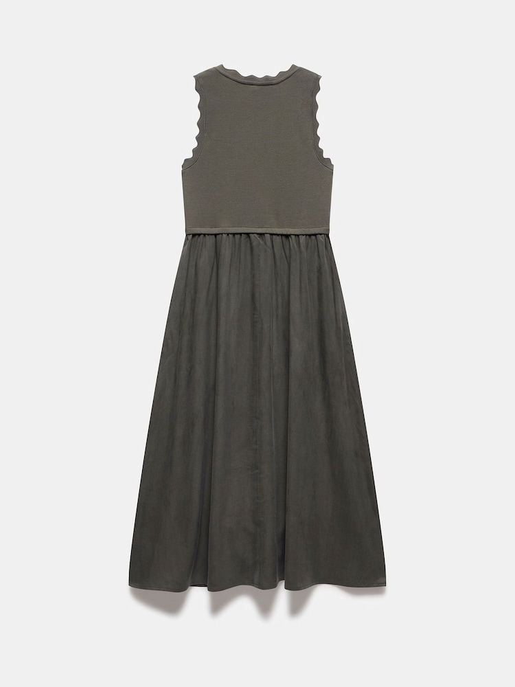 Mint Velvet Green Scallop Detail Woven Midi Dress - Image 7 of 7