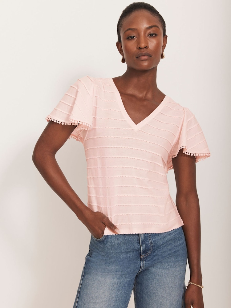 Mint Velvet Pink 100% Cotton V-Neck Top - Image 1 of 8