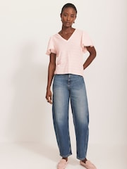 Mint Velvet Pink 100% Cotton V-Neck Top - Image 2 of 8