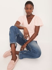 Mint Velvet Pink 100% Cotton V-Neck Top - Image 3 of 8