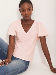 Mint Velvet Pink 100% Cotton V-Neck Top - Image 5 of 8