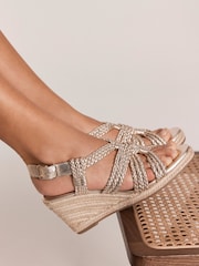 Mint Velvet Gold Susie Leather Rope Wedge Heels - Image 1 of 5
