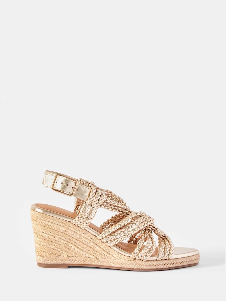 Mint Velvet Gold Susie Leather Rope Wedge Heels - Image 2 of 5