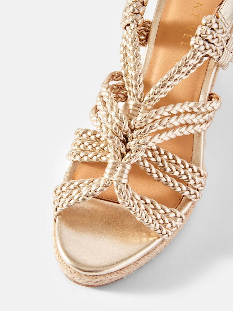 Mint Velvet Gold Susie Leather Rope Wedge Heels - Image 5 of 5