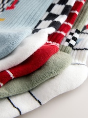 Red/White Race Cars Cushioned Footbed Cotton Rich Ribbed Socks 5 Pack - Image 3 of 4