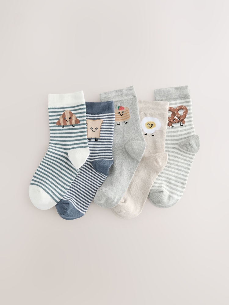Blue/Neutral Food Characters Print Rich Socks 5 Pack - Image 1 of 3 Blue/Neutral Food Characters Print Rich Socks 5 Pack - Image 1 of 3
